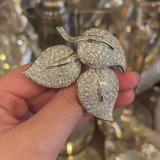 Vintage 18K White Gold Diamond Leaf Brooch