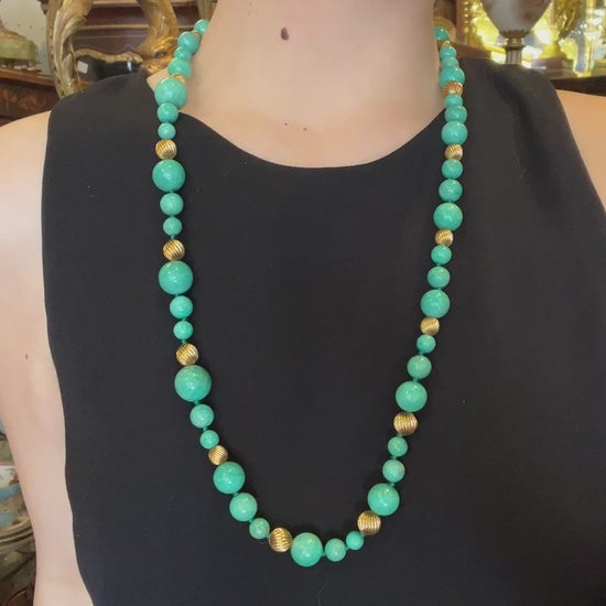 Vintage 18K Gold Turquoise Beads Necklace