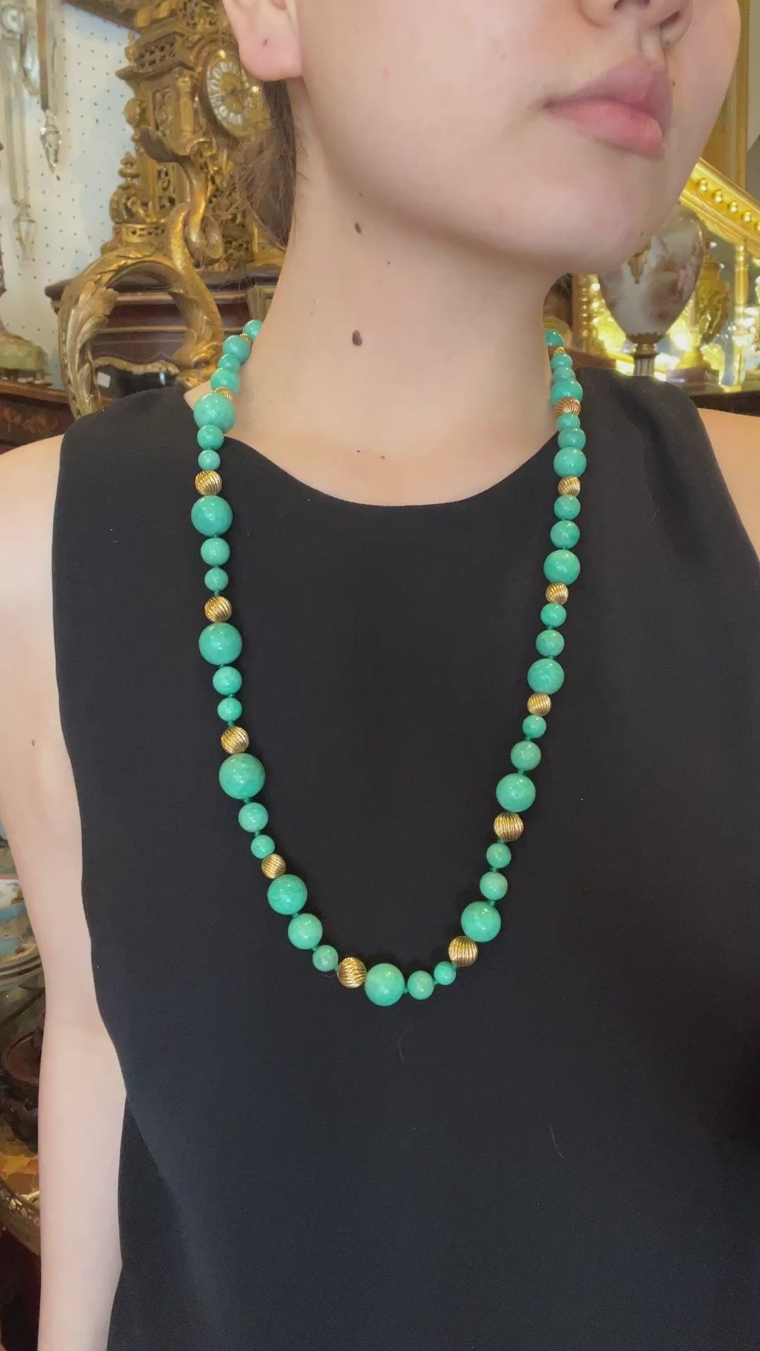 Vintage 18K Gold Turquoise Beads Necklace