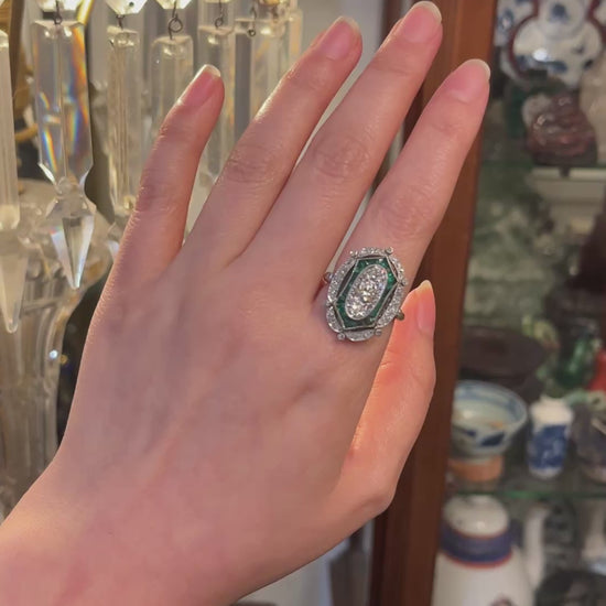 Art Deco 18K Gold & Platinum Diamond Emerald Ring