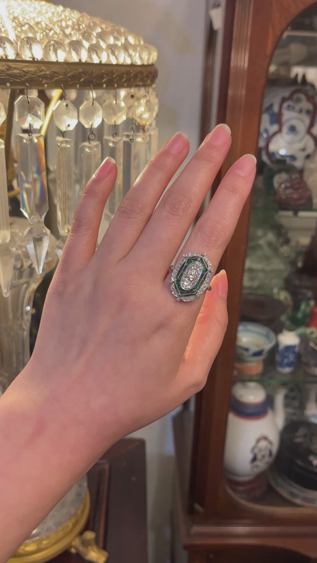 Art Deco 18K Gold & Platinum Diamond Emerald Ring