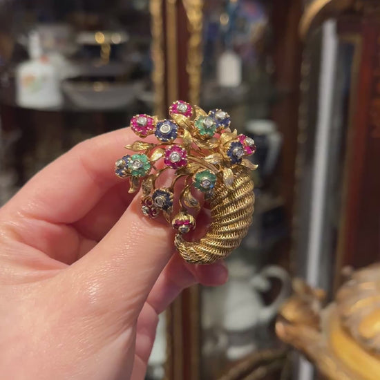 Retro Tiffany & Co. En Tremblant Gem Set Gold Brooch Pin