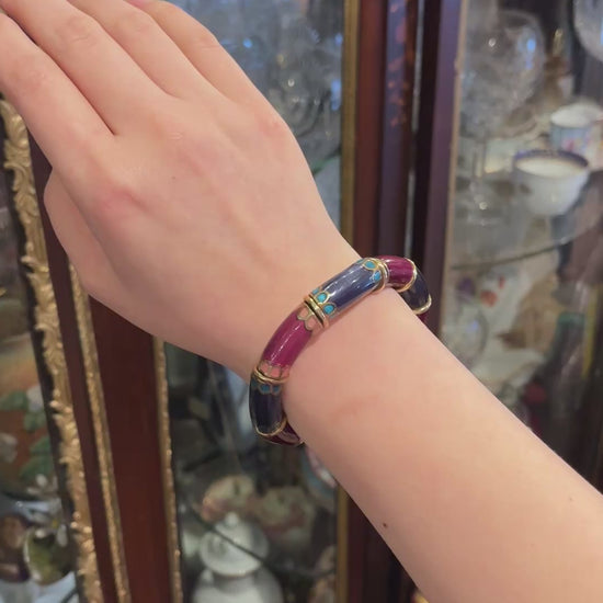 Vintage La Nouvelle Bague 18K Gold Red Navy Enamel Bracelet