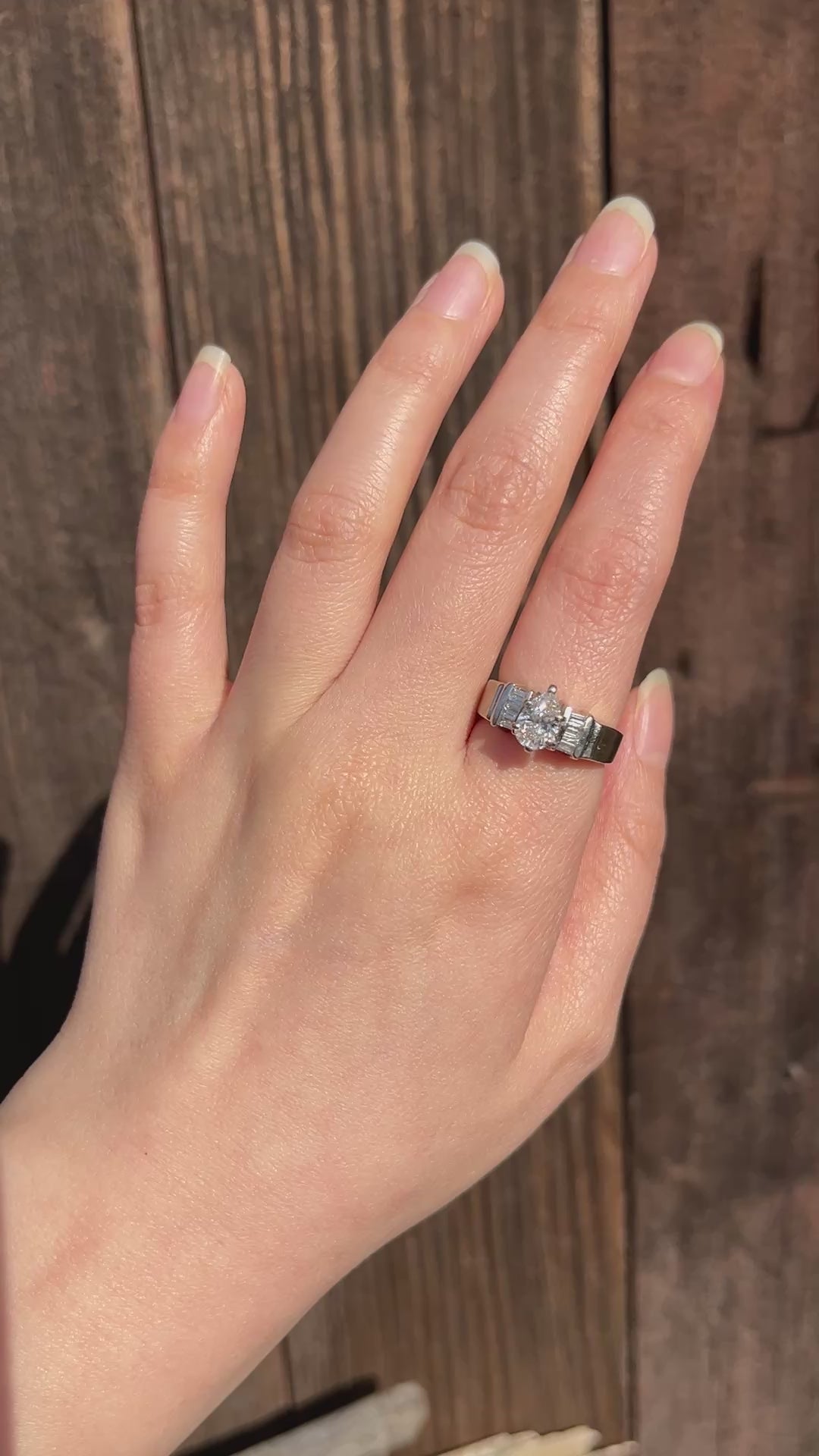 Vintage 14K White Gold Pear Shape Diamond Ring