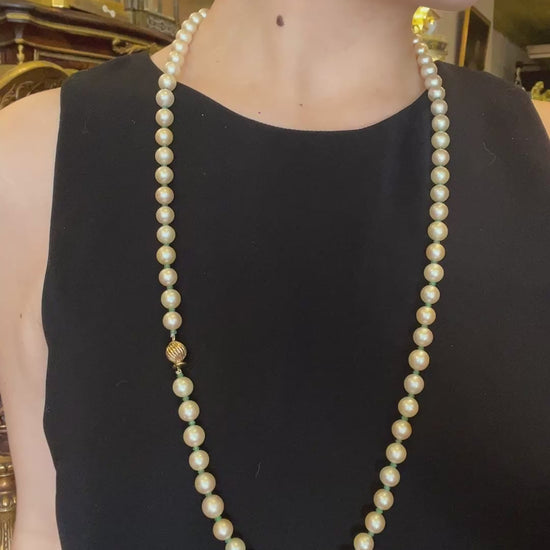 Vintage 14K Gold Pearl Long Necklace