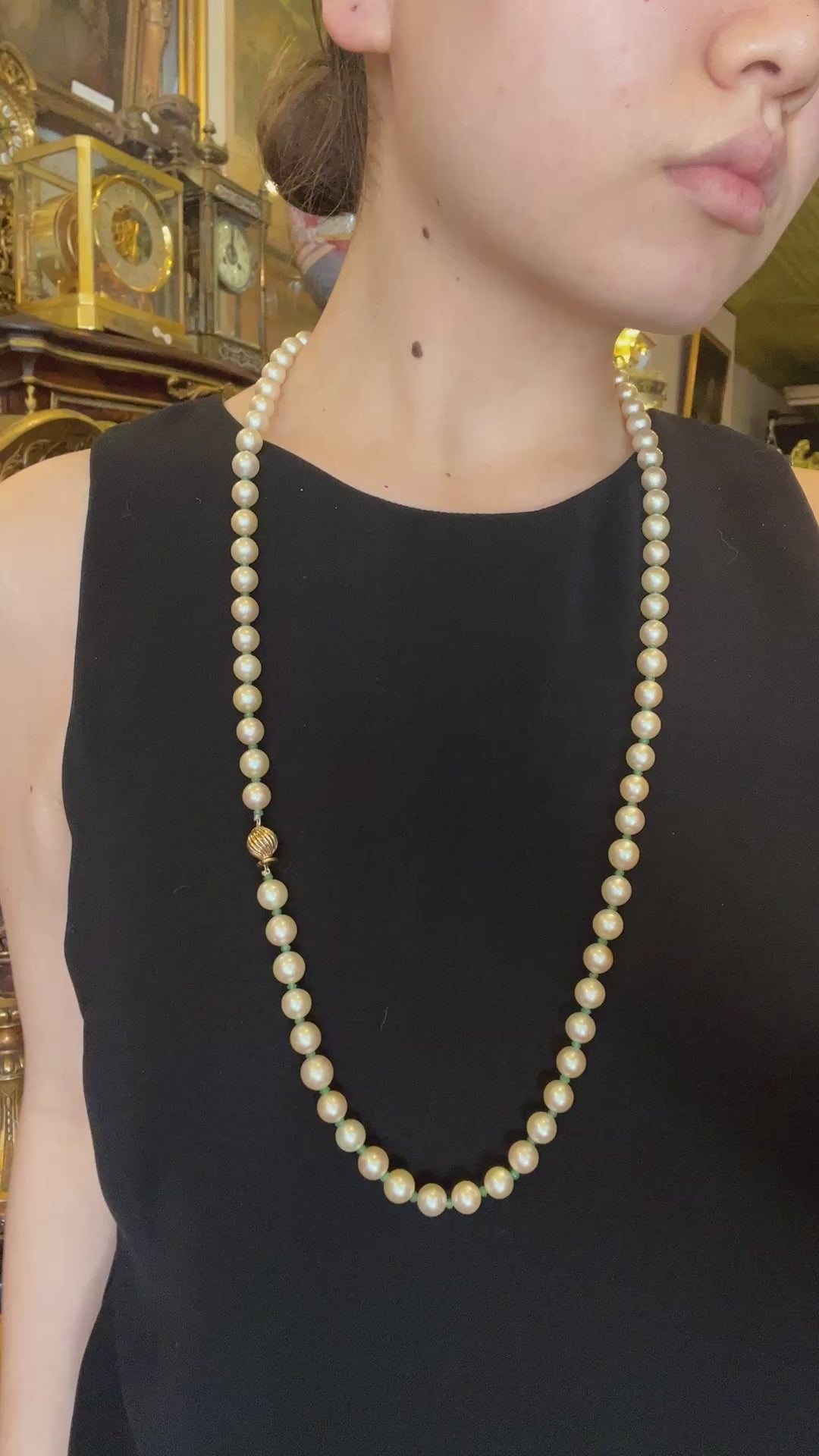 Vintage 14K Gold Pearl Long Necklace