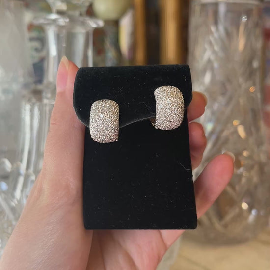 Vintage 18K Gold & Platinum Diamond Hoops Earring