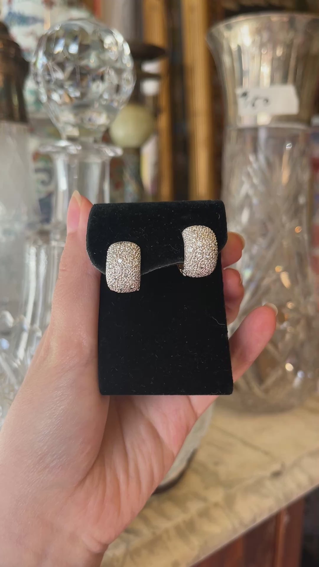 Vintage 18K Gold & Platinum Diamond Hoops Earring