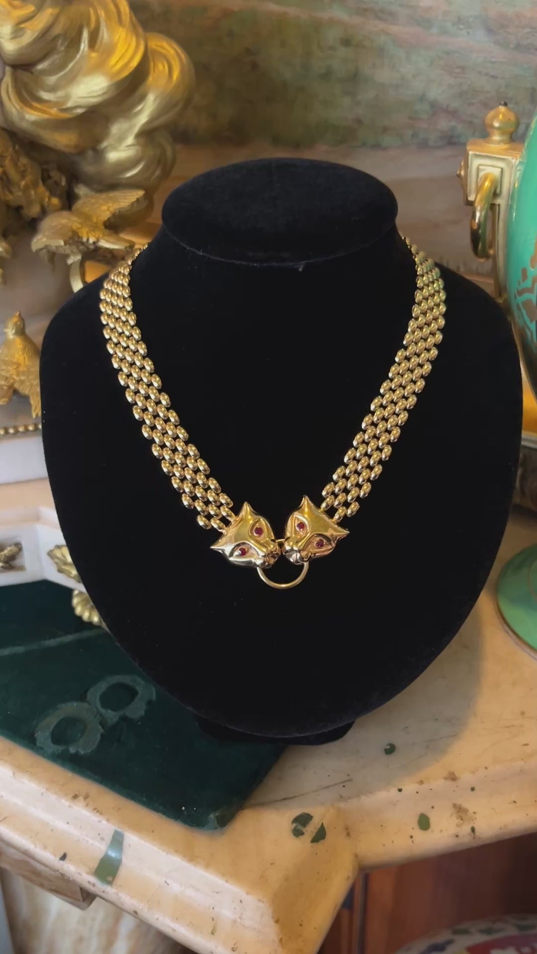 Vintage 14K Gold Ruby Panther Fox Necklace