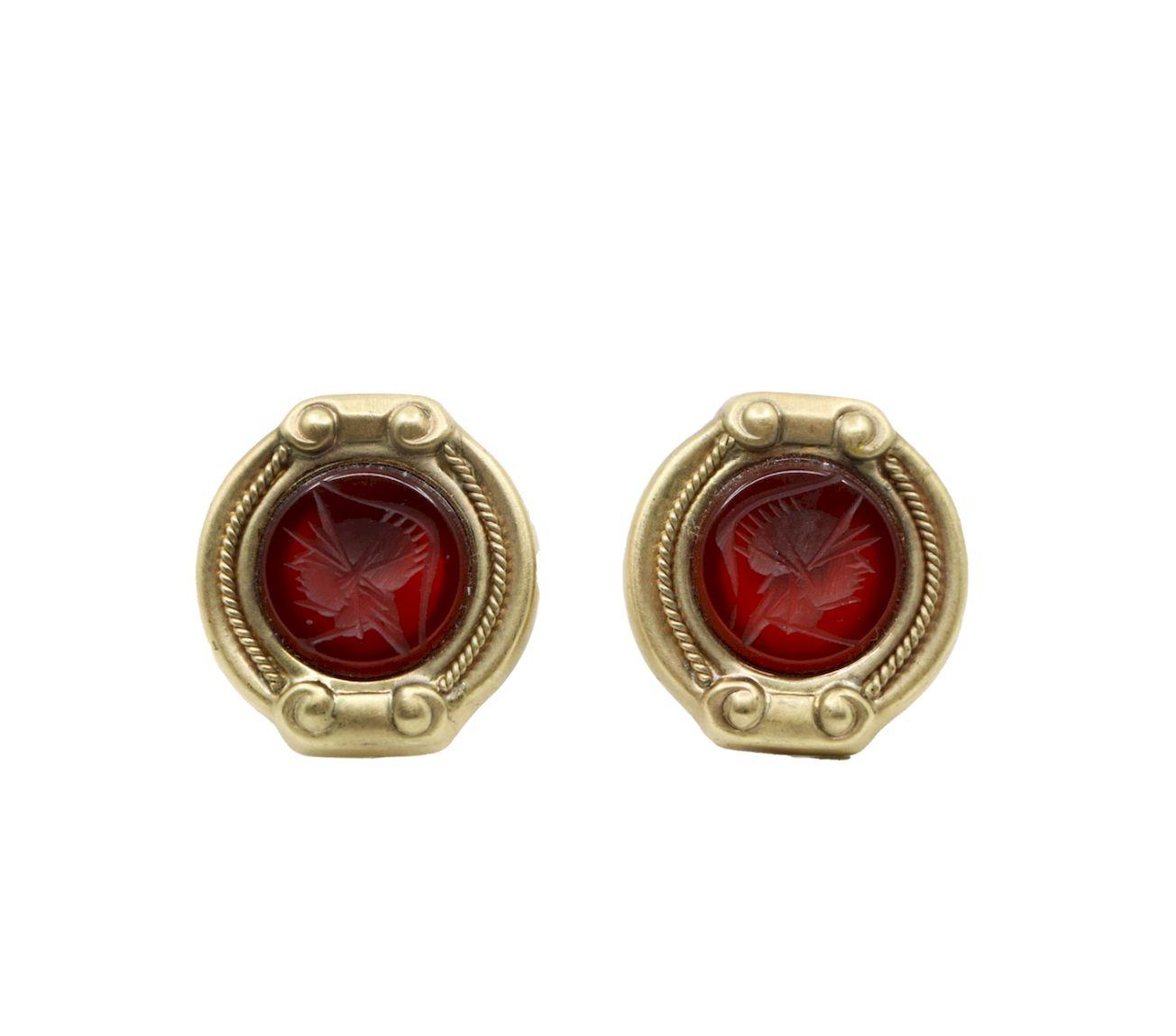 Vintage 14K Gold Agate Cameo Earrings