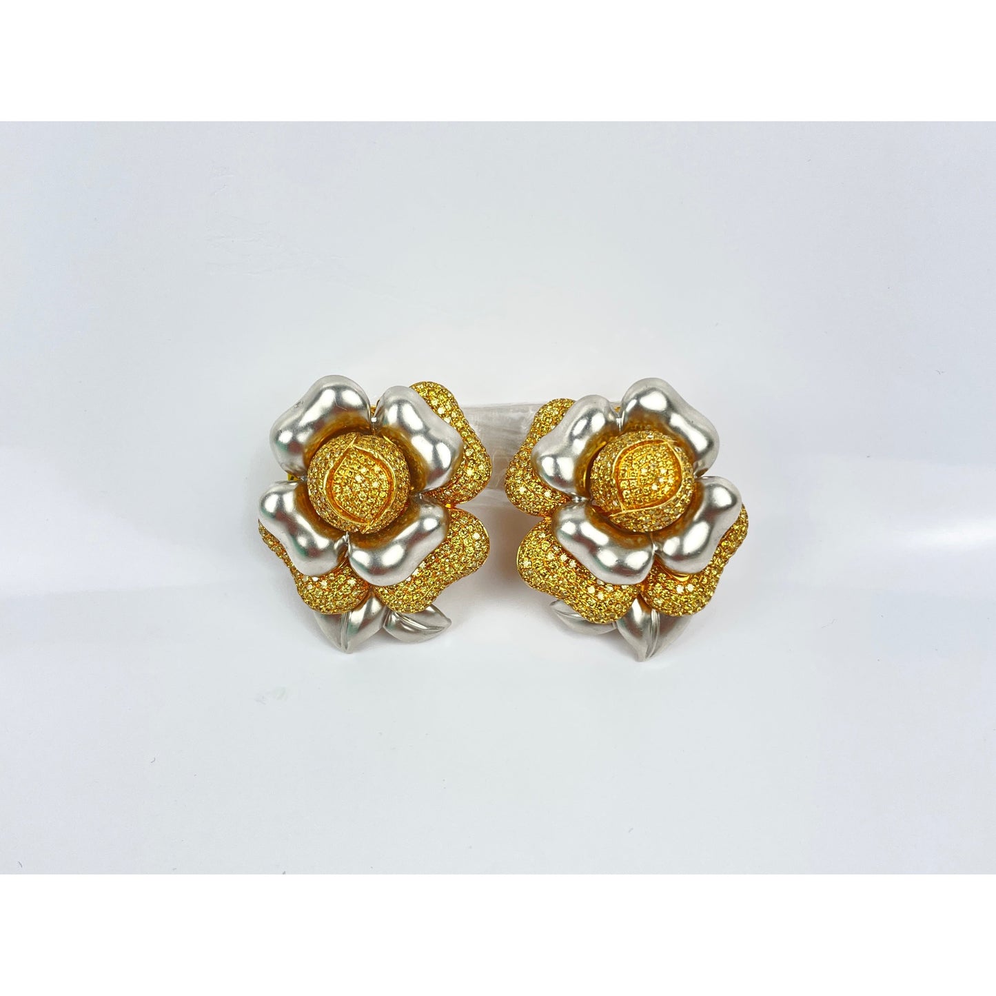 Pair of 18k Gold Yellow Diamond Pave Earrings