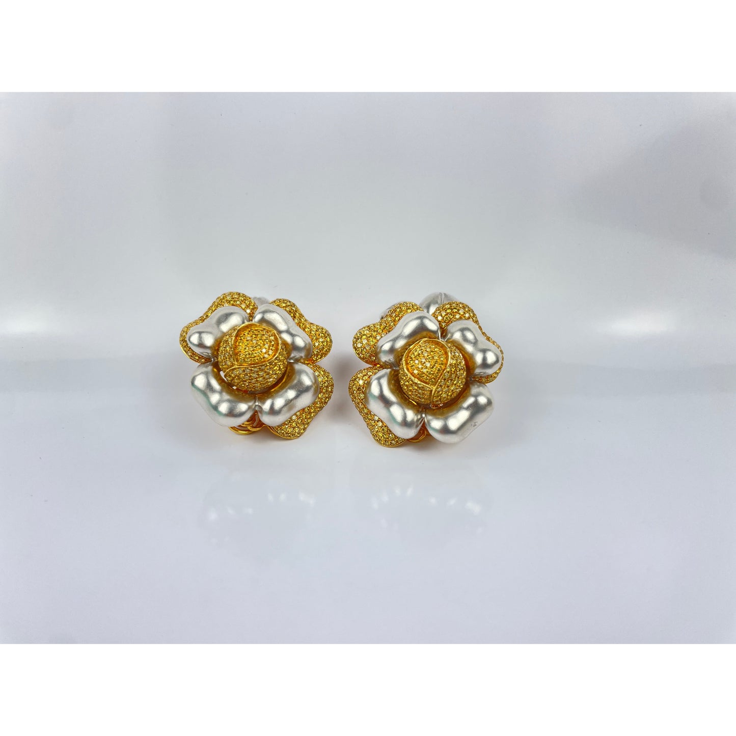 Pair of 18k Gold Yellow Diamond Pave Earrings