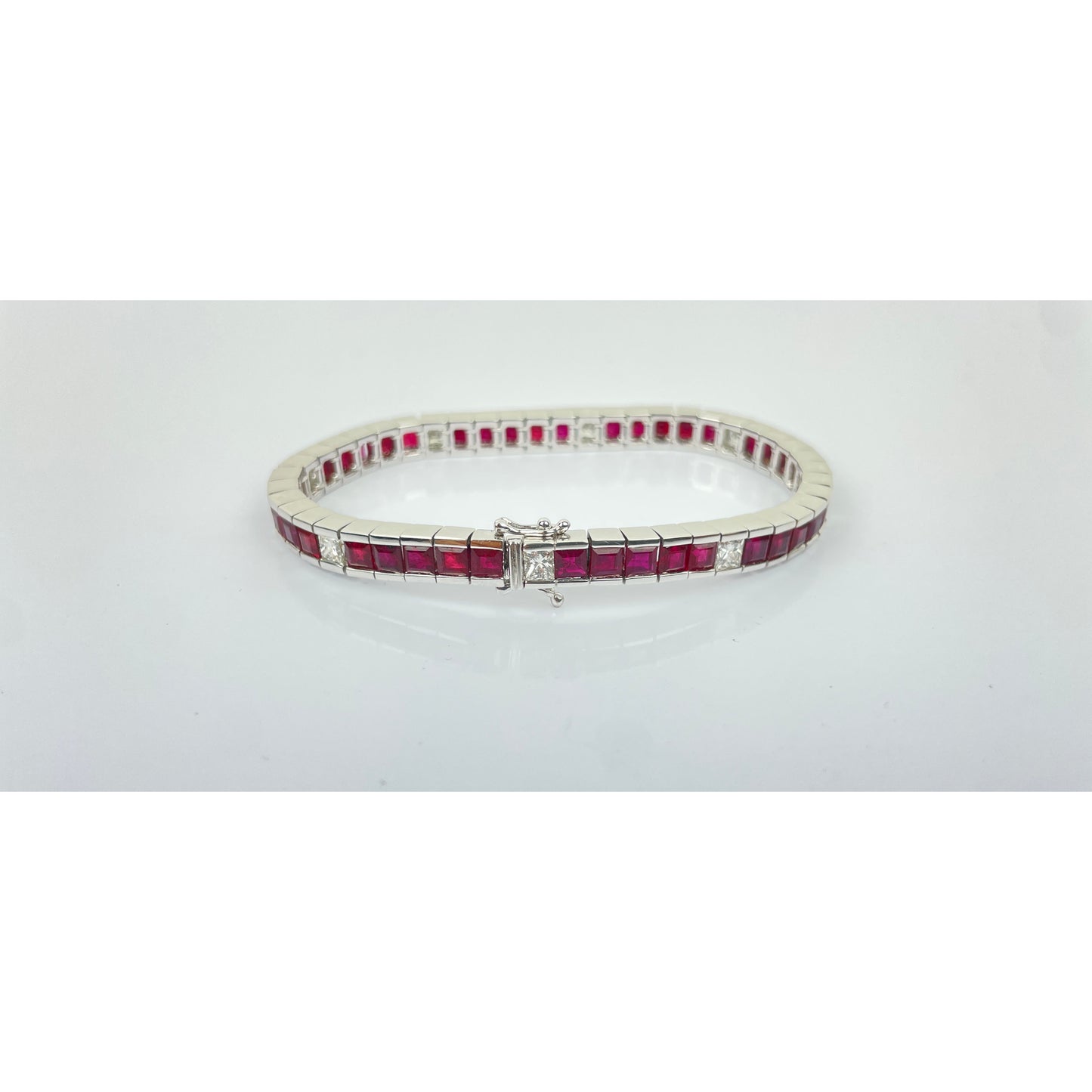 GIA Certified Red Ruby Diamond Line 18k Gold Bracelet