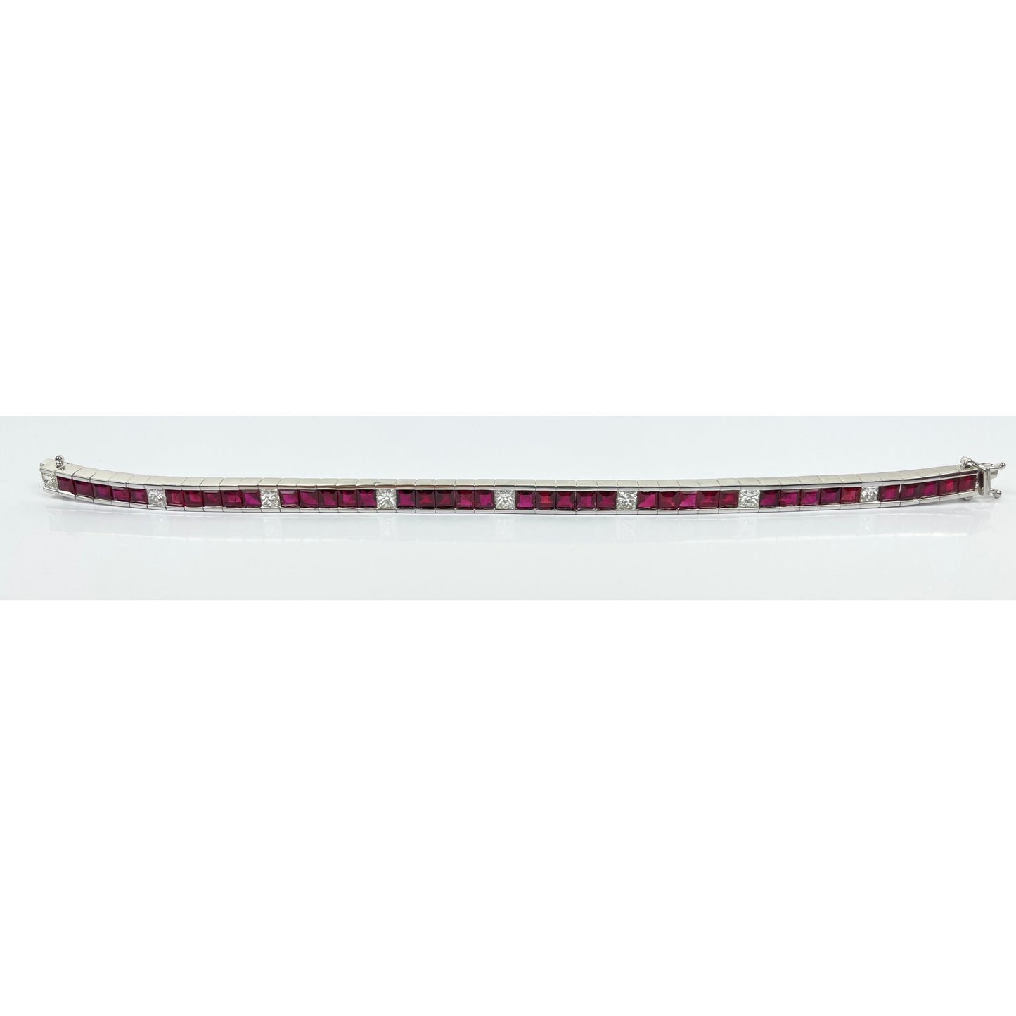 GIA Certified Red Ruby Diamond Line 18k Gold Bracelet