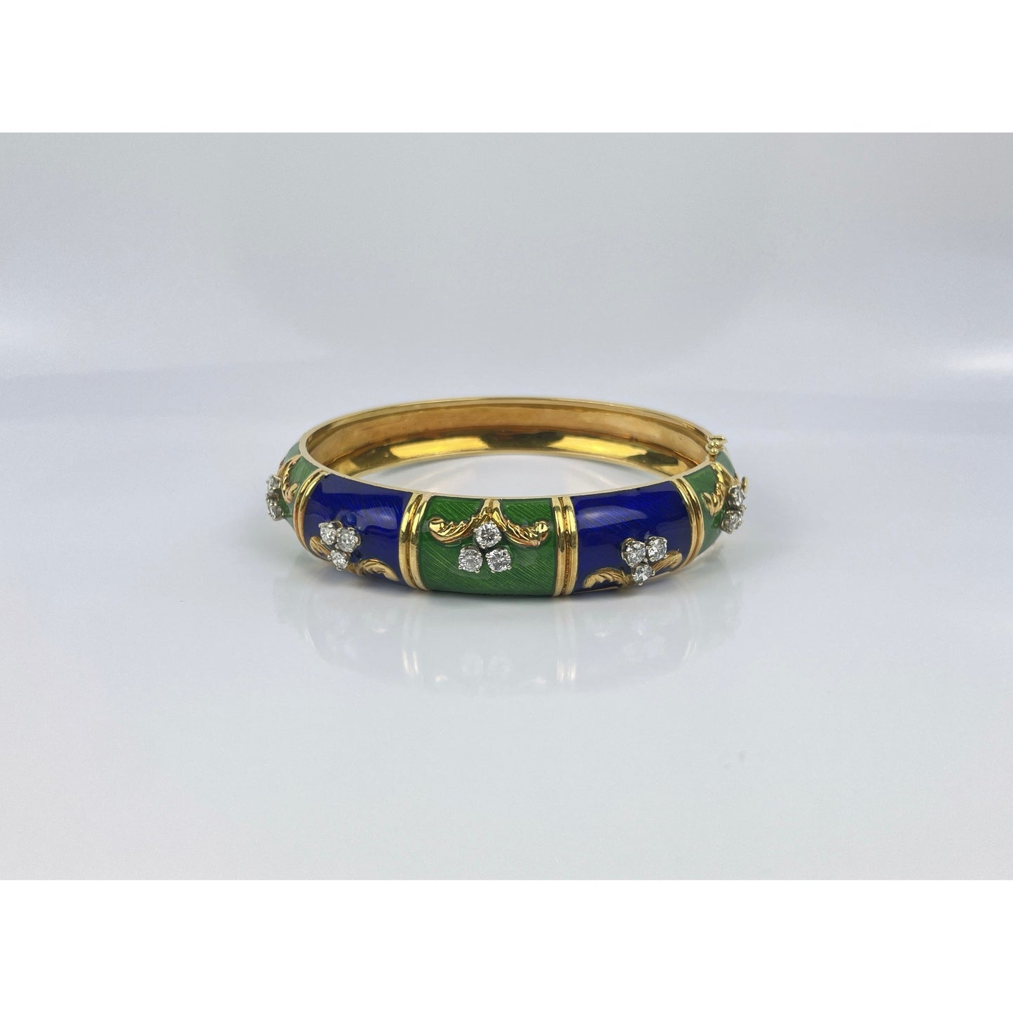 18k Gold Enamel Diamond Cuff Bracelet