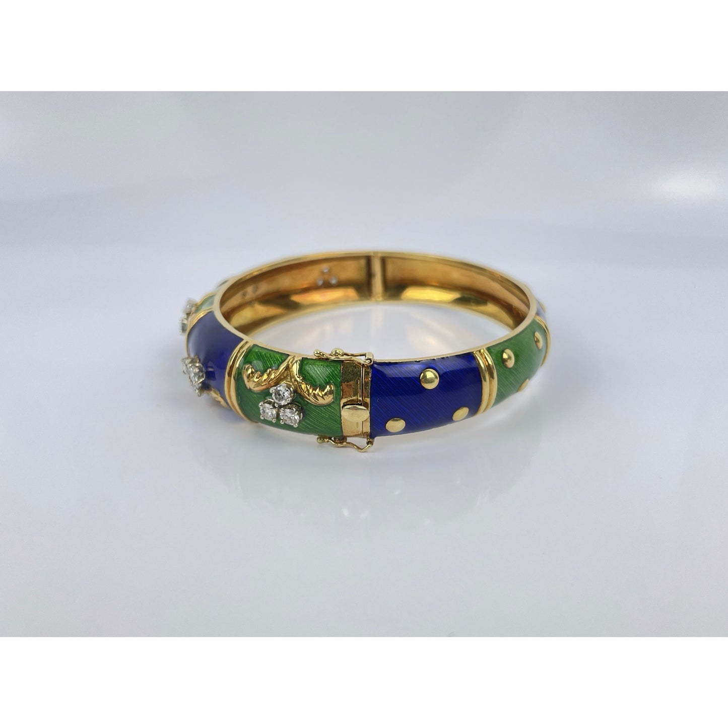 18k Gold Enamel Diamond Cuff Bracelet