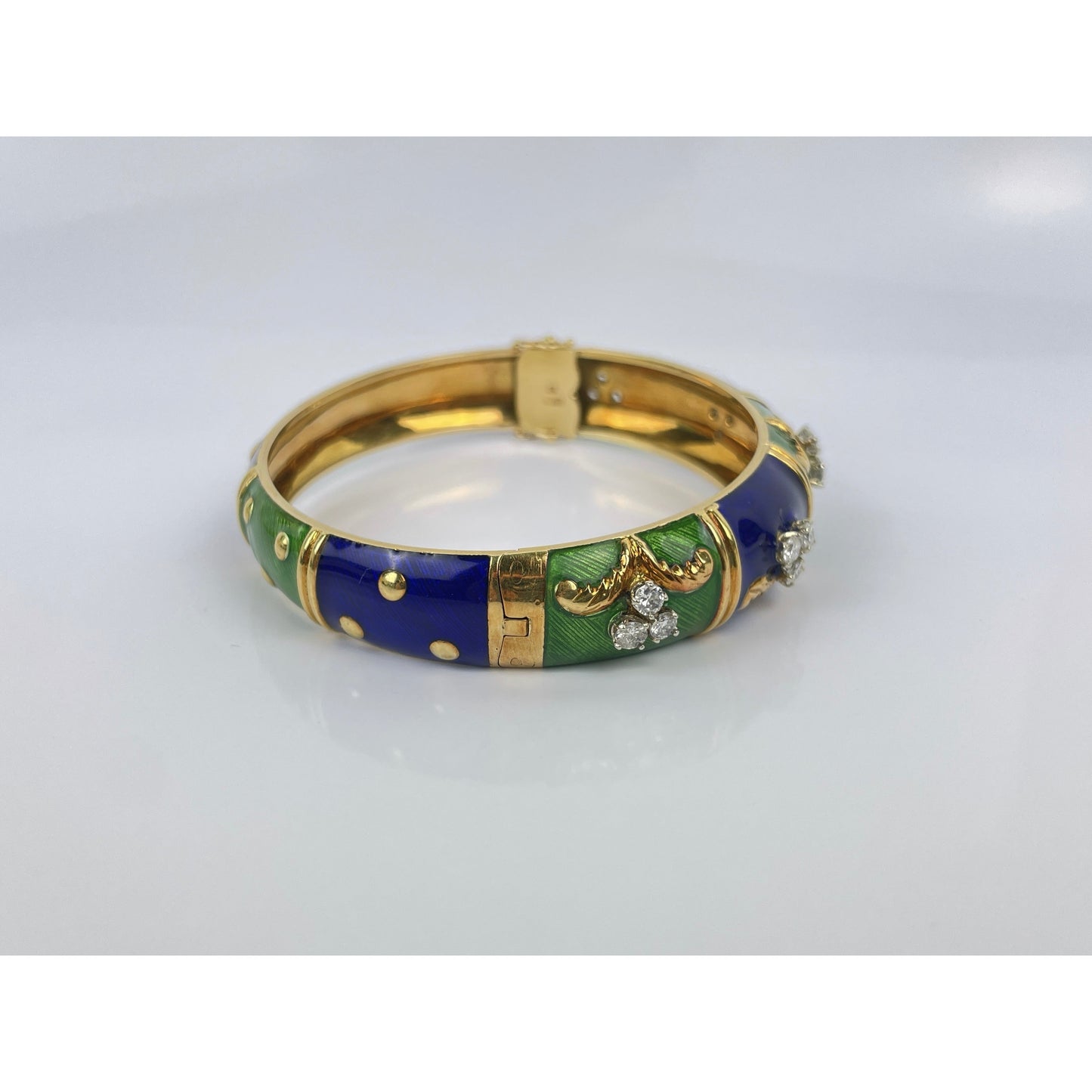 18k Gold Enamel Diamond Cuff Bracelet