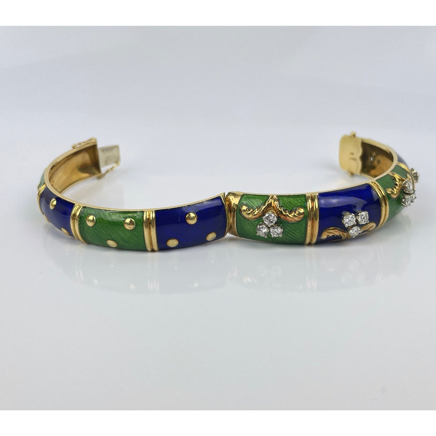 18k Gold Enamel Diamond Cuff Bracelet