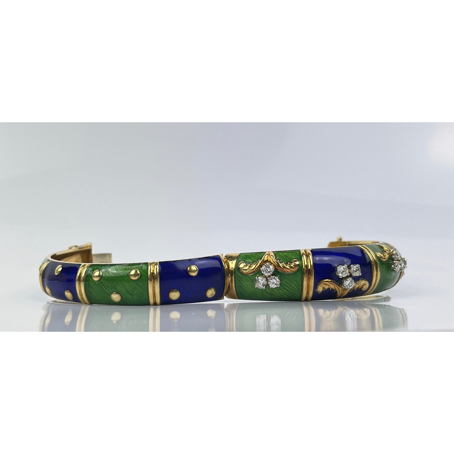 18k Gold Enamel Diamond Cuff Bracelet