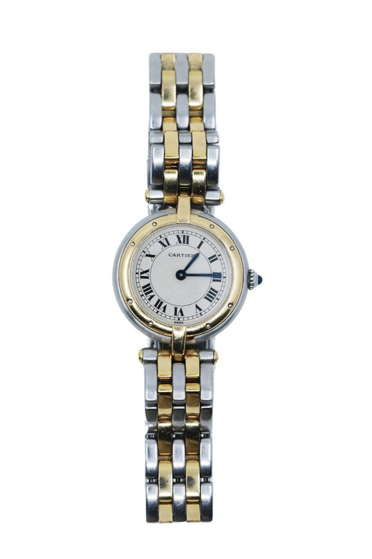 Vintage Cartier Panthere Round 18K Gold Silver Quartz Women's Watch