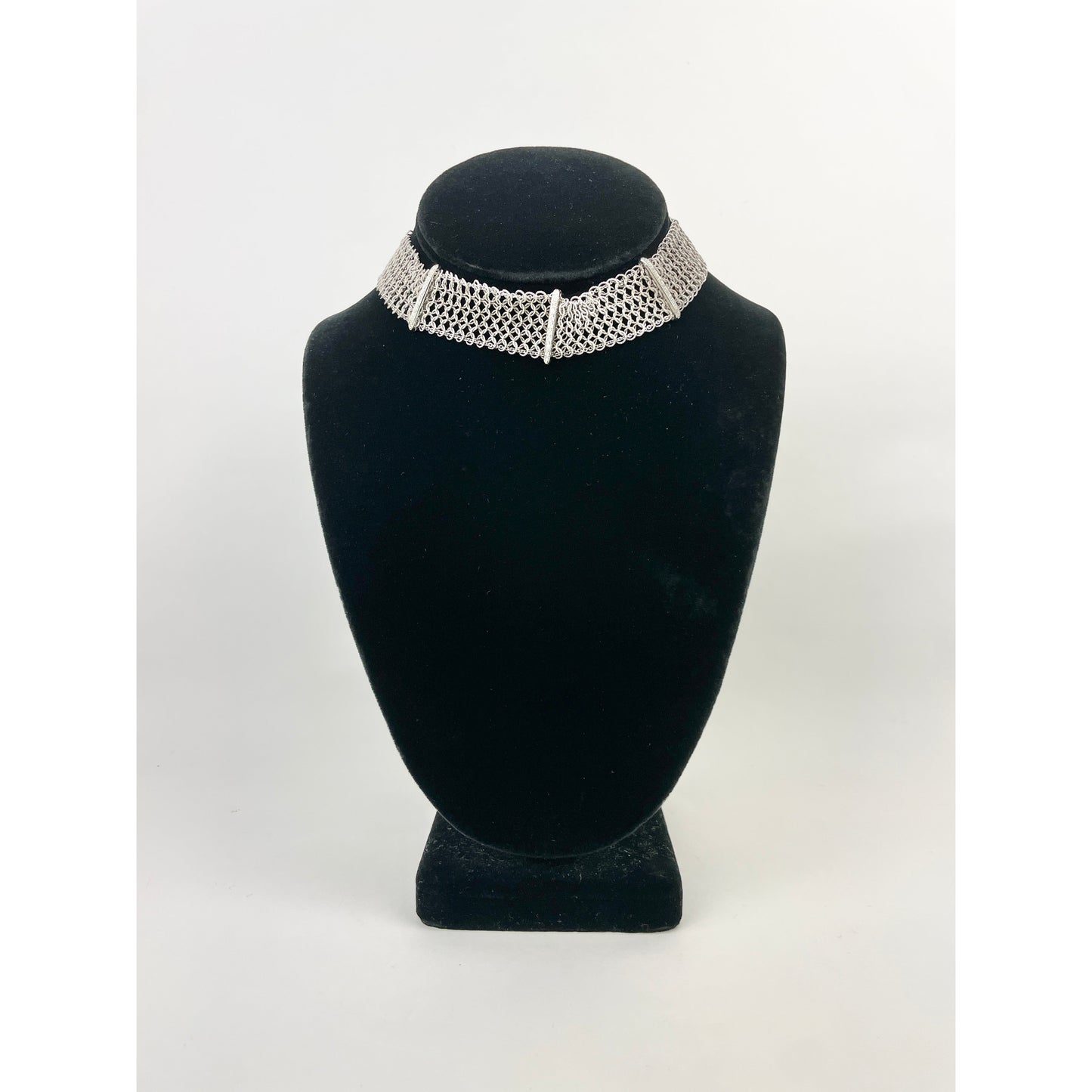 Vintage 18k White Gold Diamond Mesh Choker Necklace