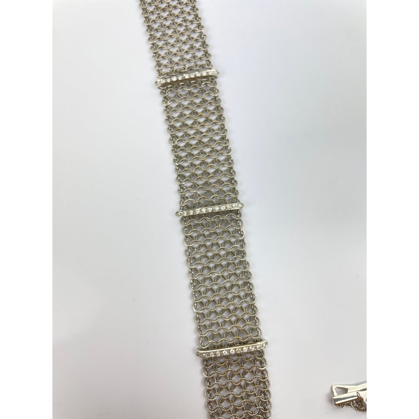 Vintage 18k White Gold Diamond Mesh Choker Necklace