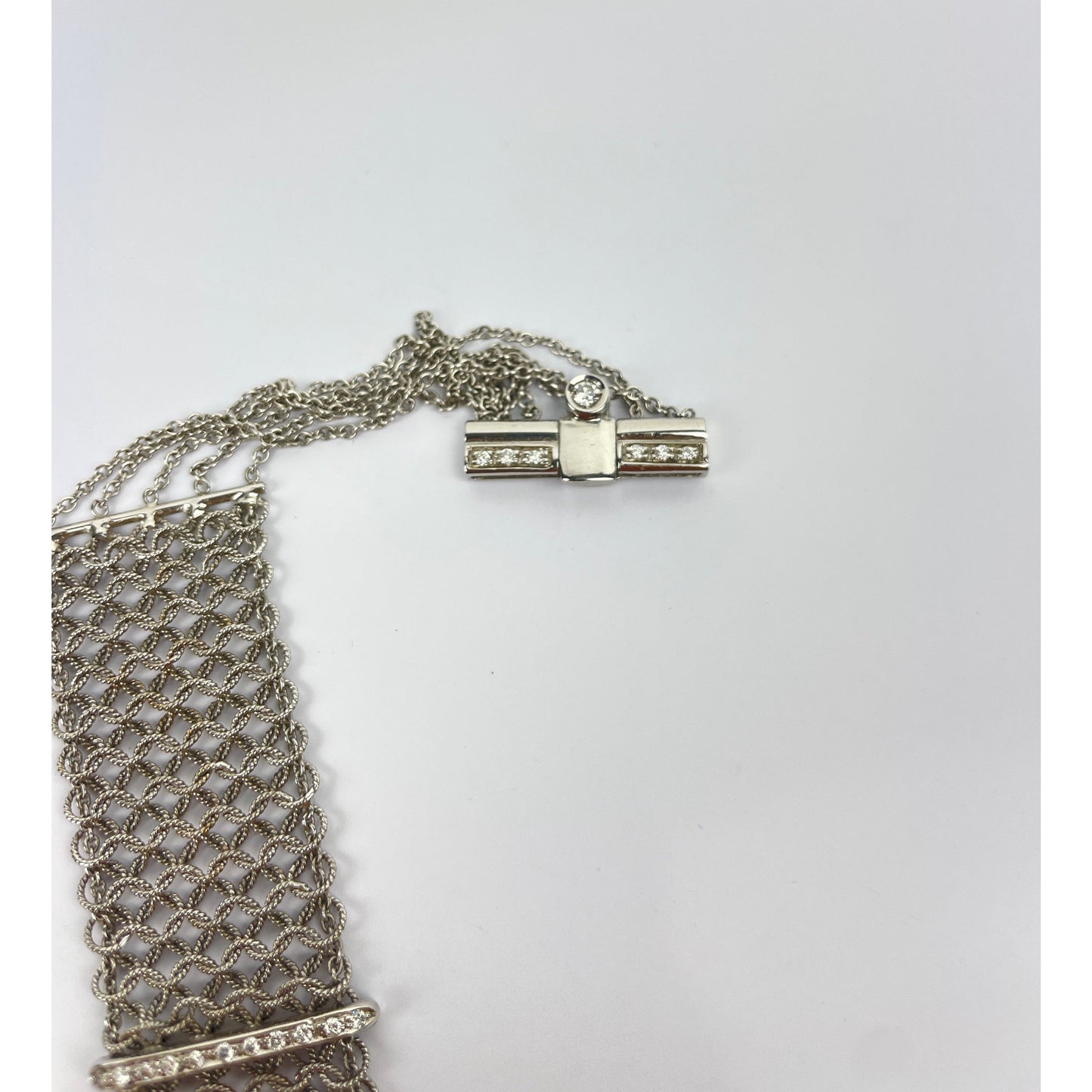 Vintage 18k White Gold Diamond Mesh Choker Necklace