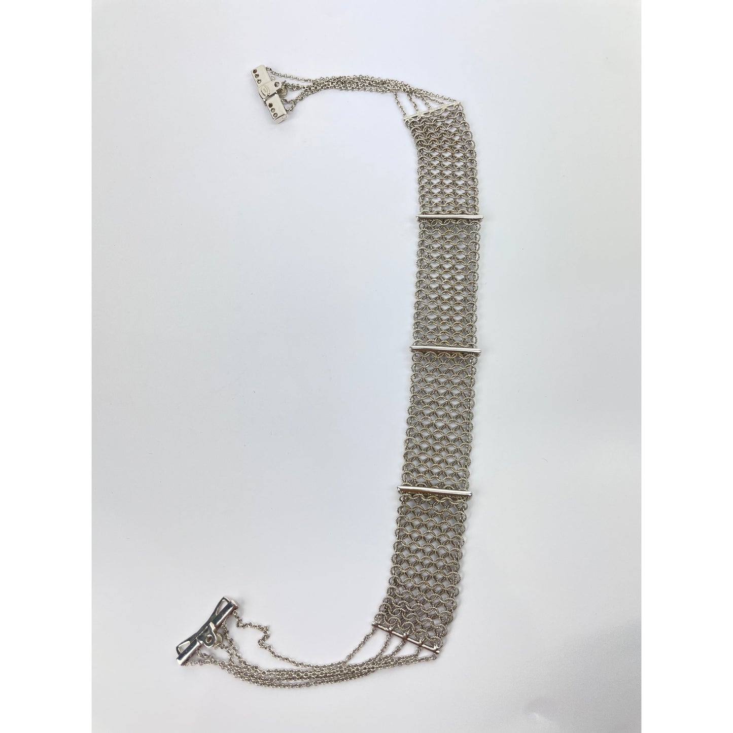 Vintage 18k White Gold Diamond Mesh Choker Necklace