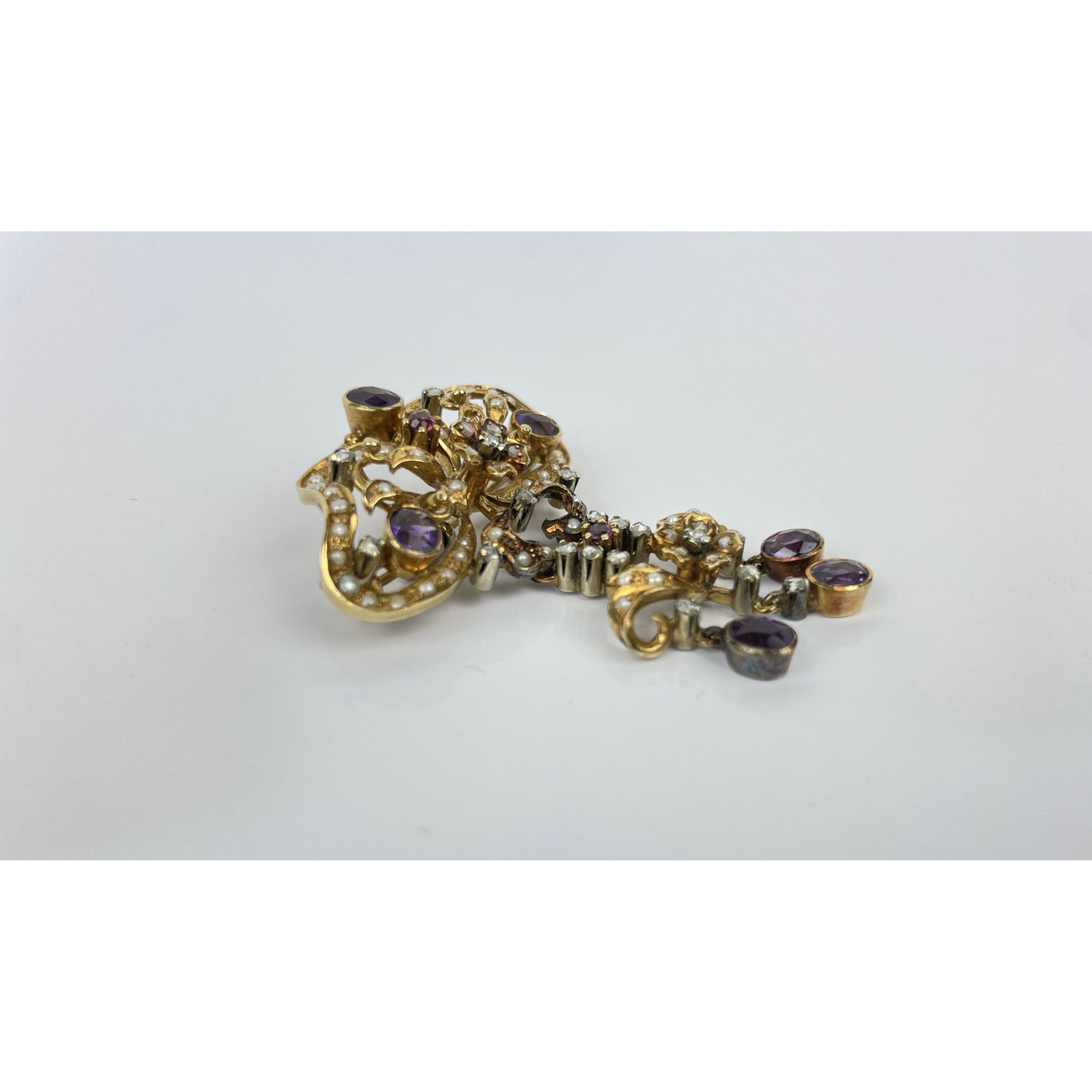 Victorian Pearl Amethyst Diamond Pendant Brooch