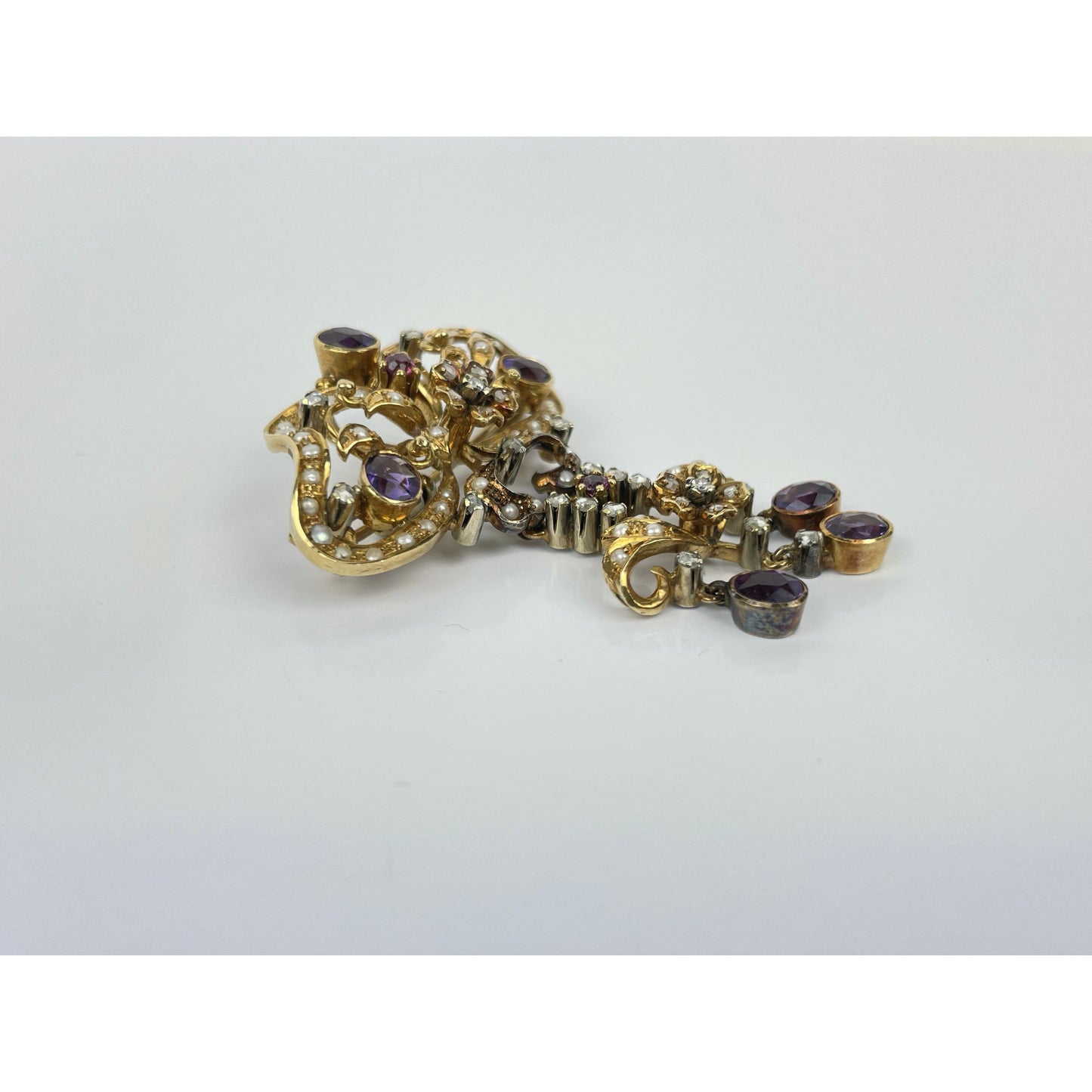 Victorian Pearl Amethyst Diamond Pendant Brooch