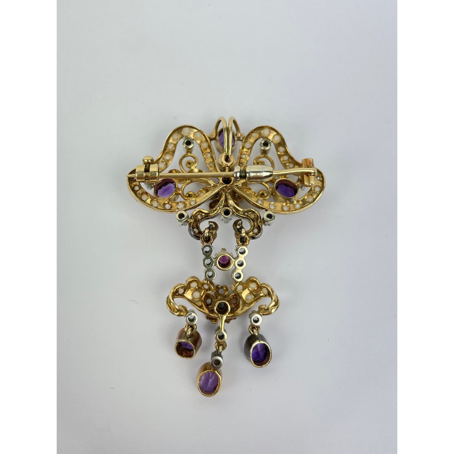 Victorian Pearl Amethyst Diamond Pendant Brooch