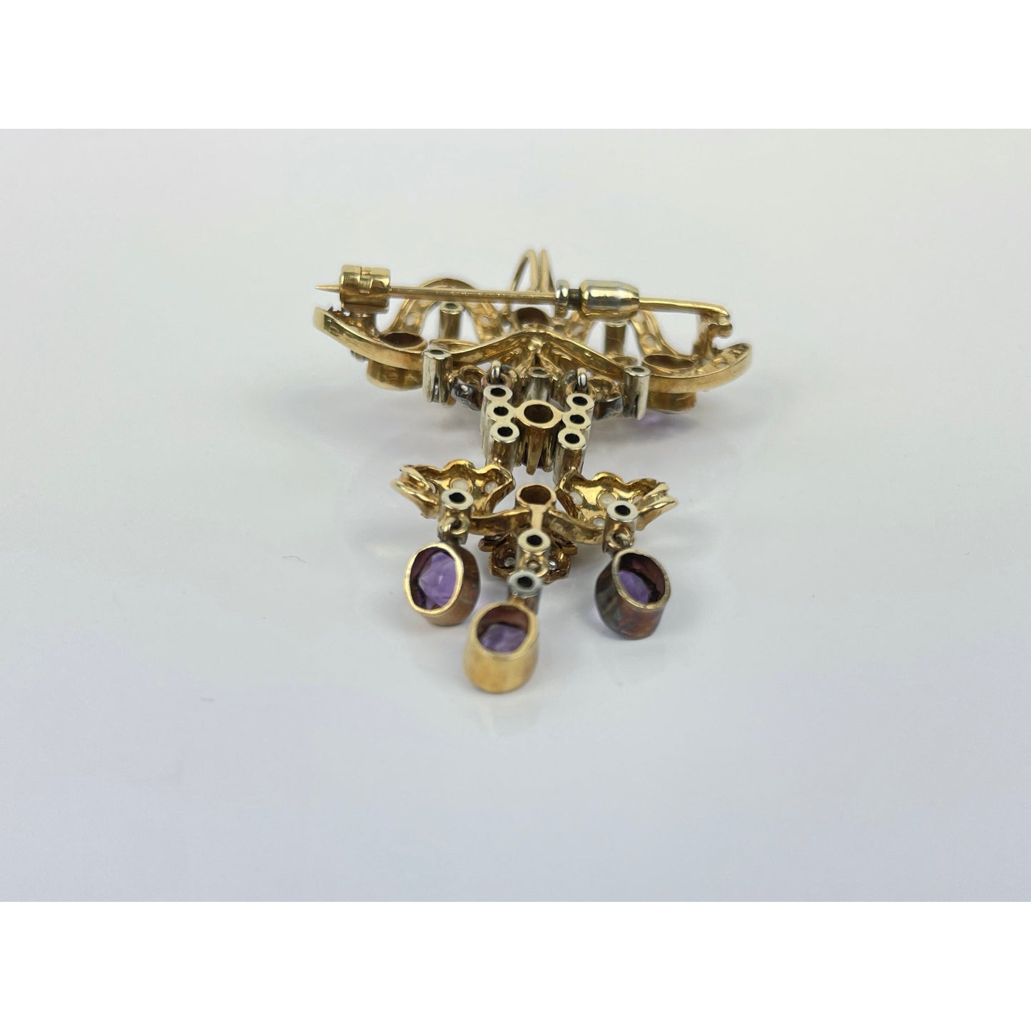 Victorian Pearl Amethyst Diamond Pendant Brooch