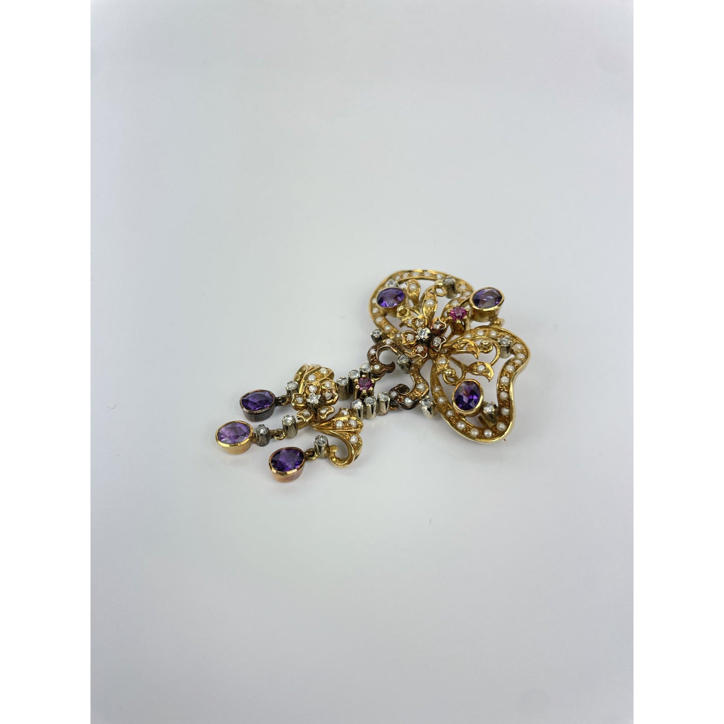 Victorian Pearl Amethyst Diamond Pendant Brooch