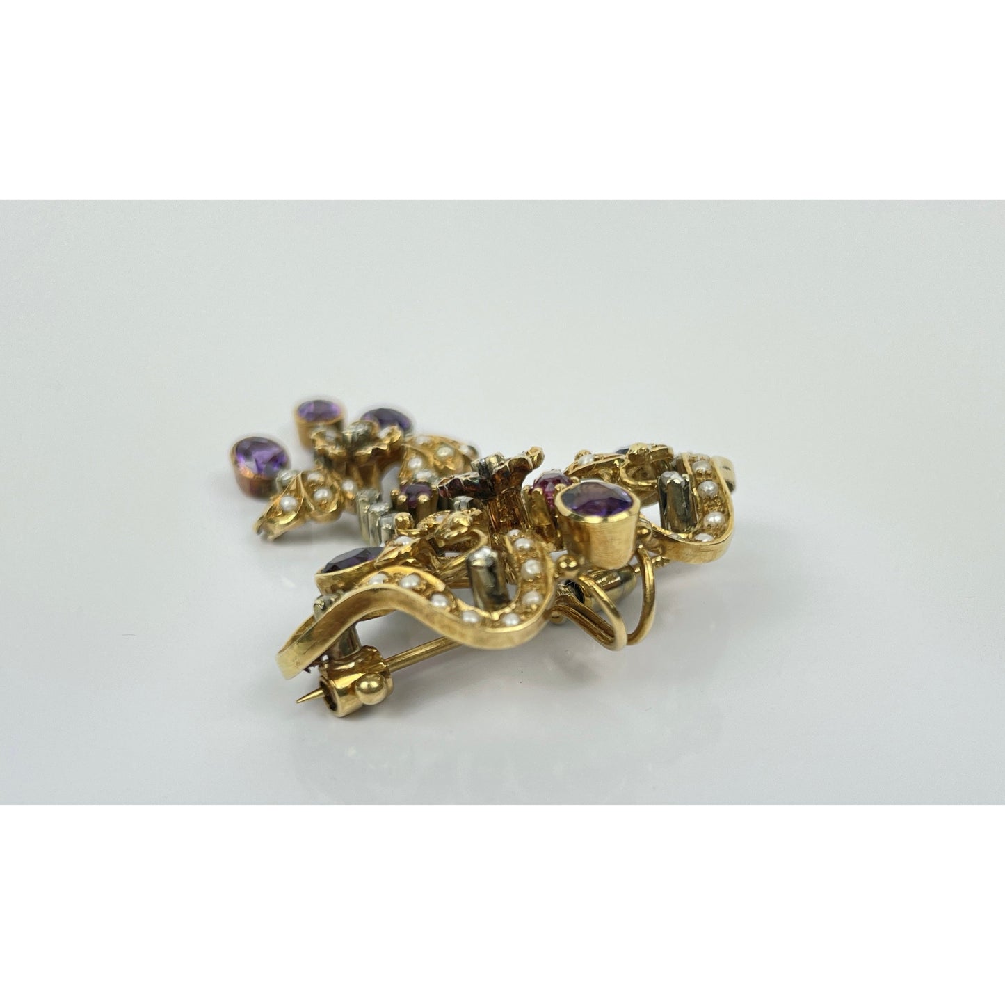 Victorian Pearl Amethyst Diamond Pendant Brooch