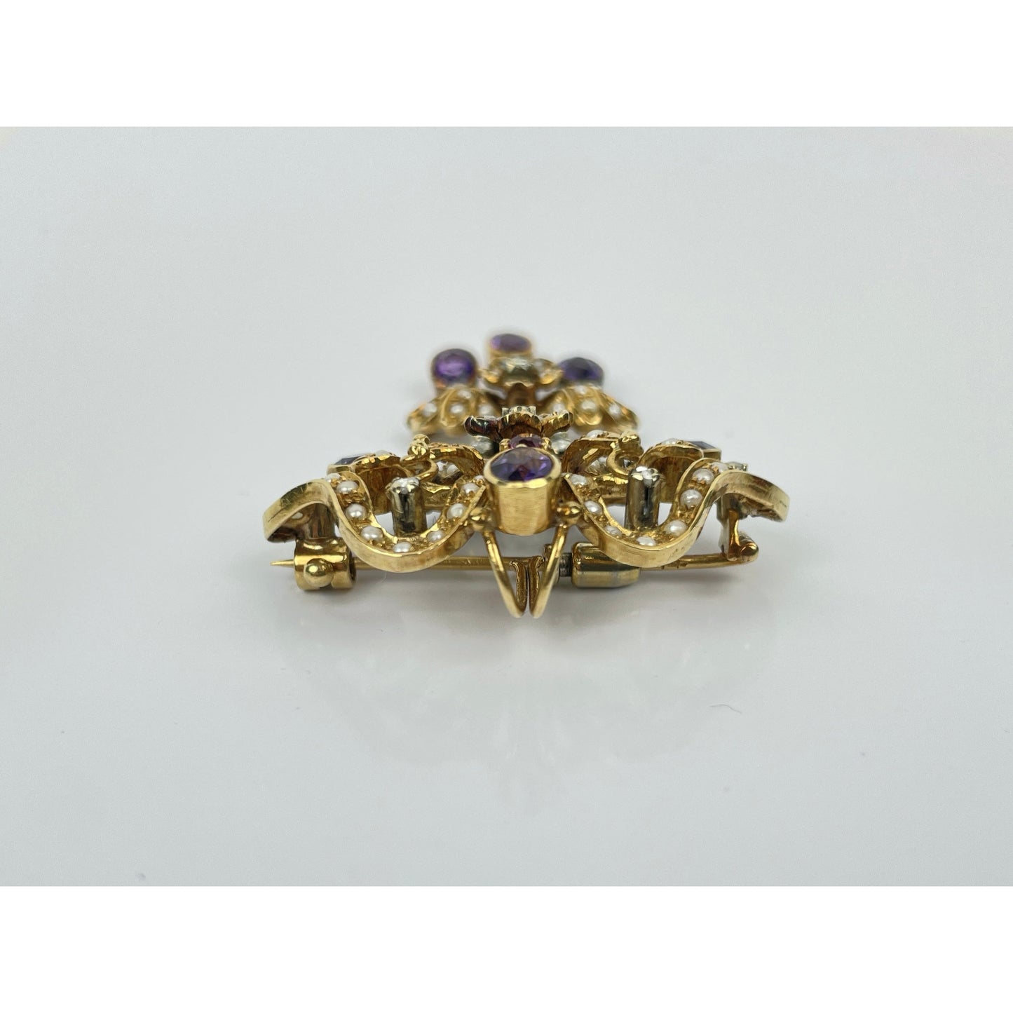 Victorian Pearl Amethyst Diamond Pendant Brooch