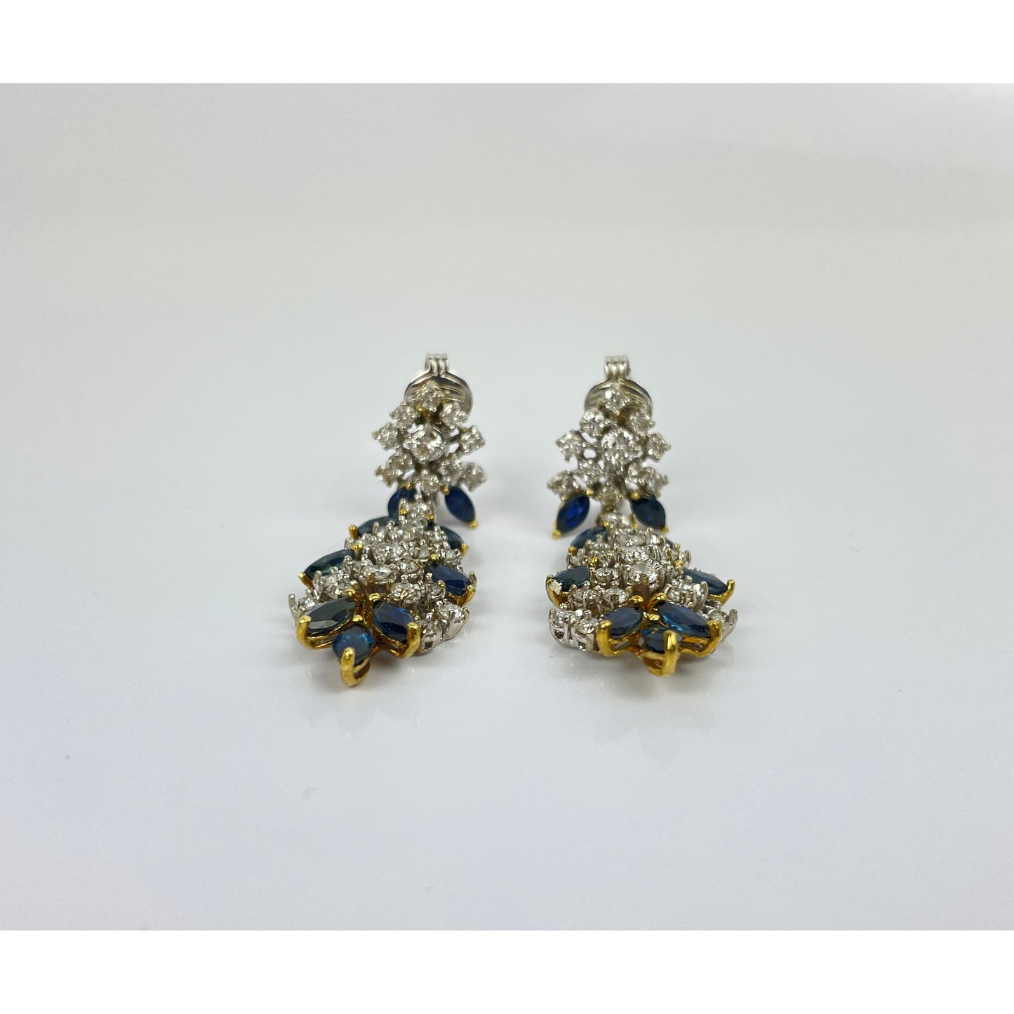 Vintage Pair of 14k Gold 4.75 Carat Diamond Sapphire Earrings