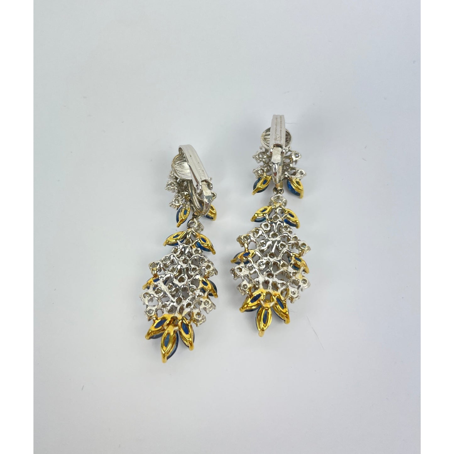 Vintage Pair of 14k Gold 4.75 Carat Diamond Sapphire Earrings