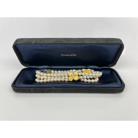 Tiffany & Co. Classic Collection 18k Gold Diamond Pearl Strand Bracelet