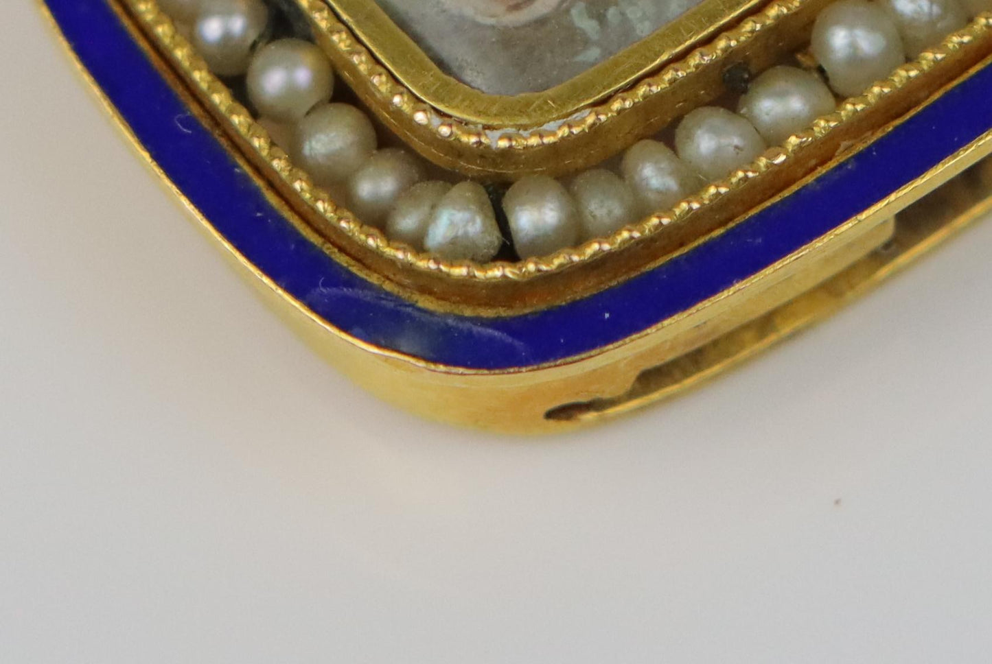 Antique 18K Gold Hand Painted Portrait Enamel Pearl Bracelet