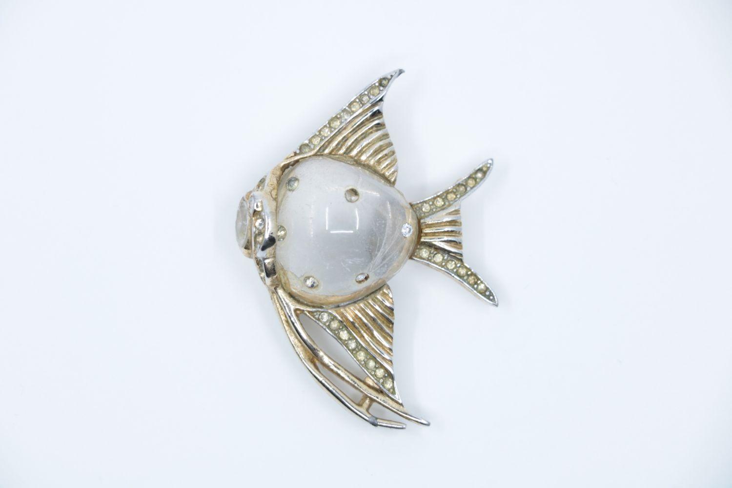 Vintage CORO TRIFARI Lucite Jelly Belly Fish Brooch