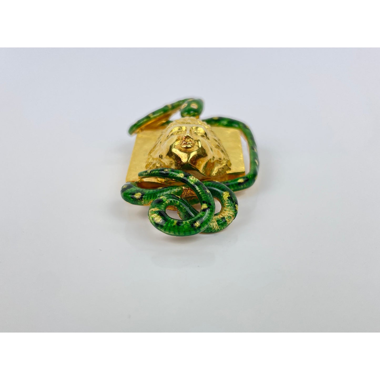 Vintage 18k Gold Enamel Snake Pendant