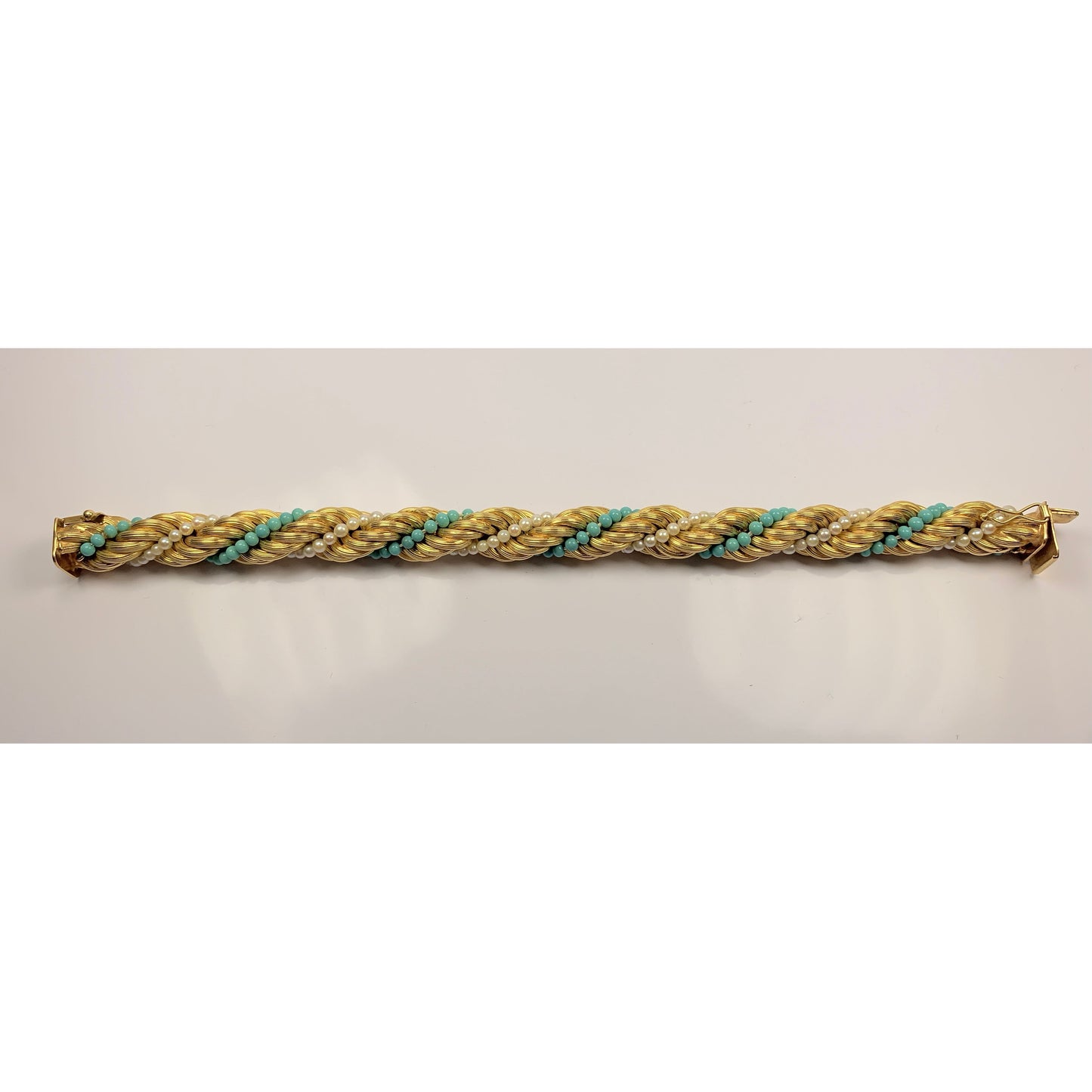 Stunning 18k Gold Turquoise & Pearl Bead Twist Bracelet