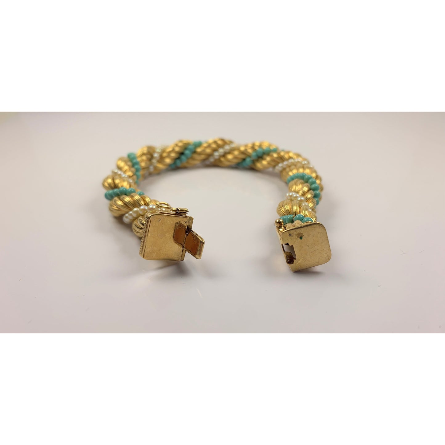 Stunning 18k Gold Turquoise & Pearl Bead Twist Bracelet