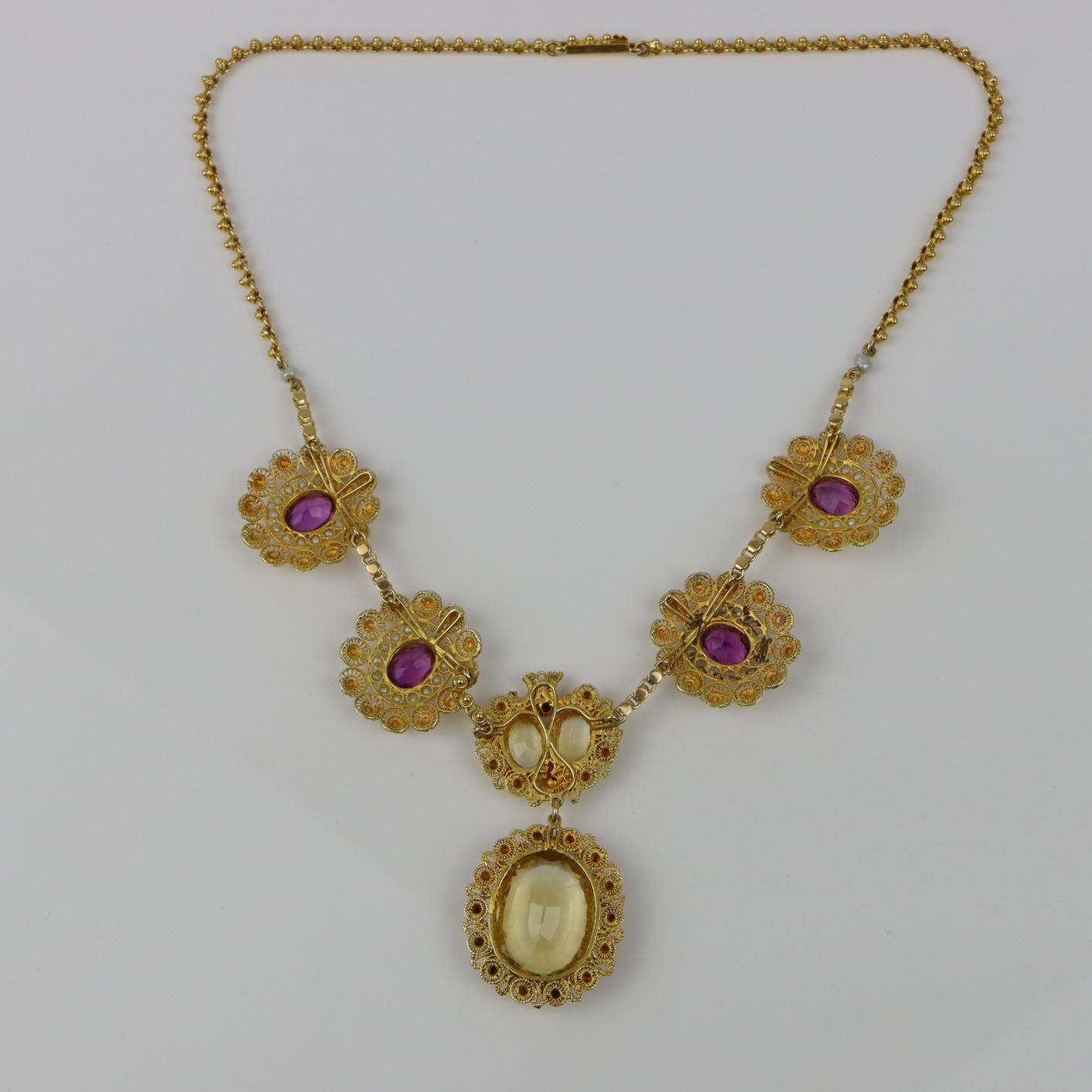 Antique 14K Gold Topaz Amethyst Necklace