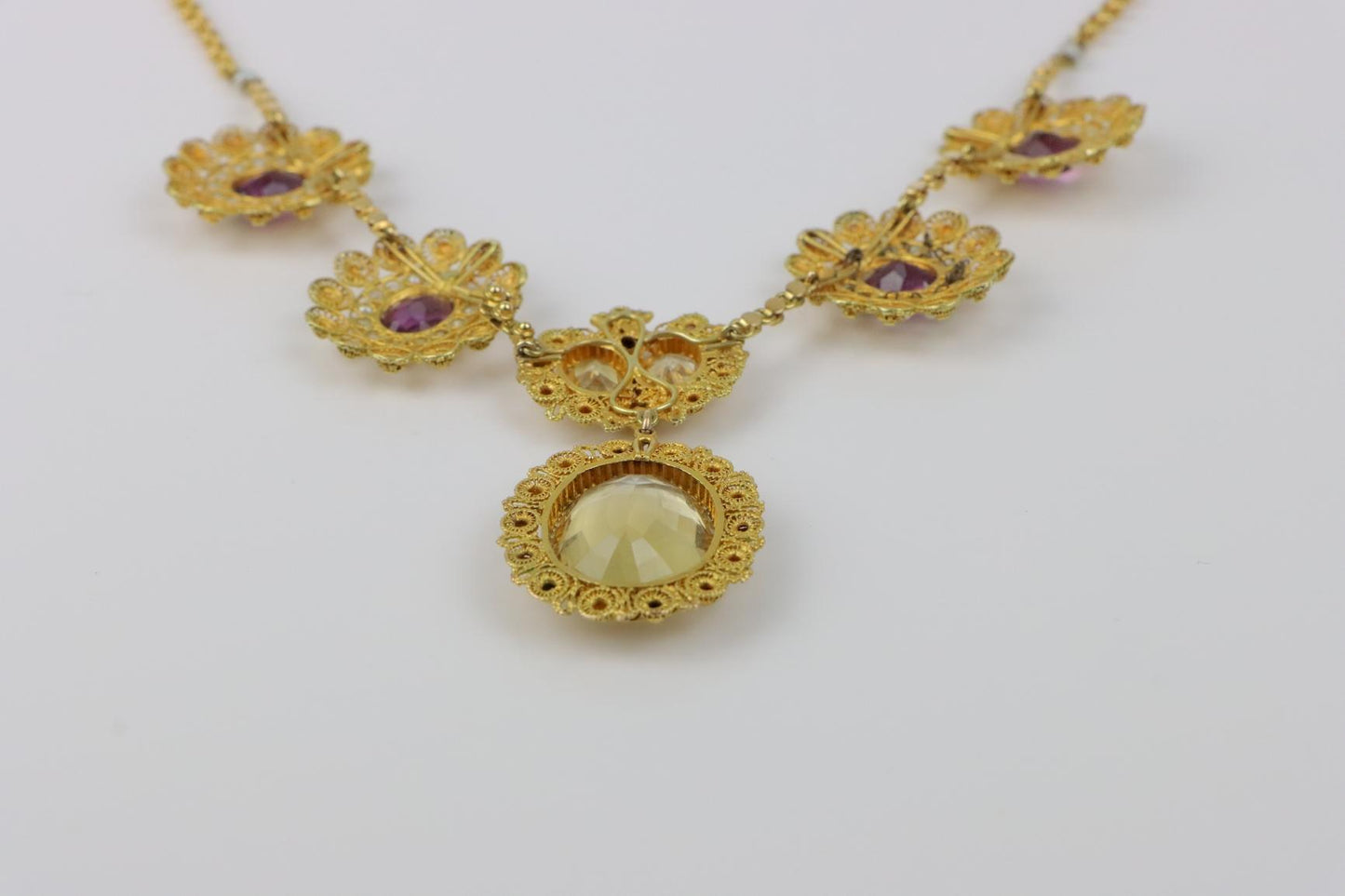 Antique 14K Gold Topaz Amethyst Necklace