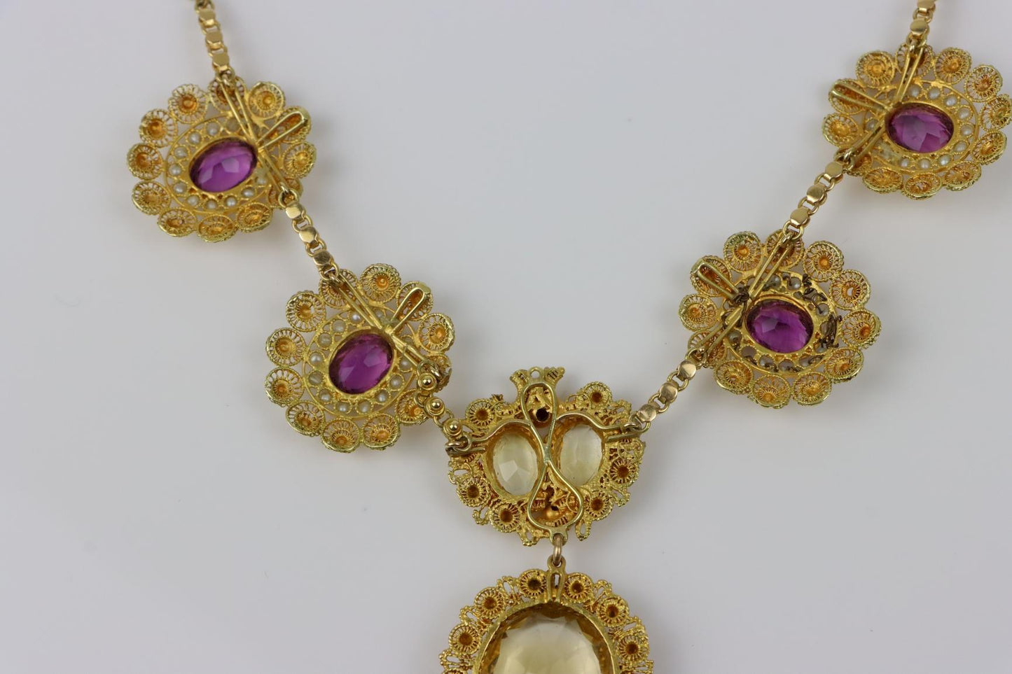 Antique 14K Gold Topaz Amethyst Necklace