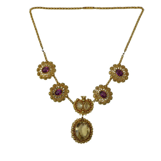 Antique 14K Gold Topaz Amethyst Necklace