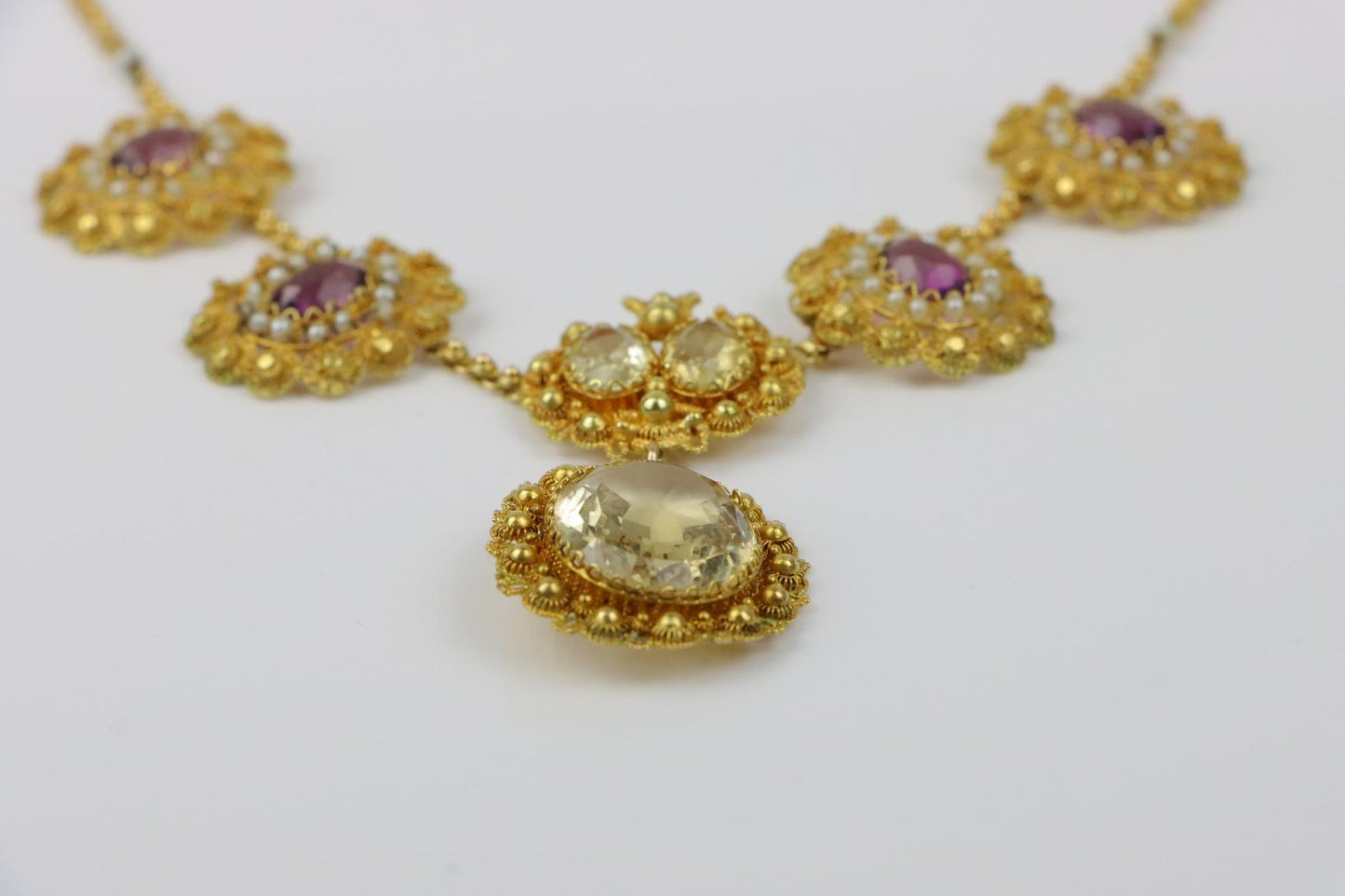 Antique 14K Gold Topaz Amethyst Necklace