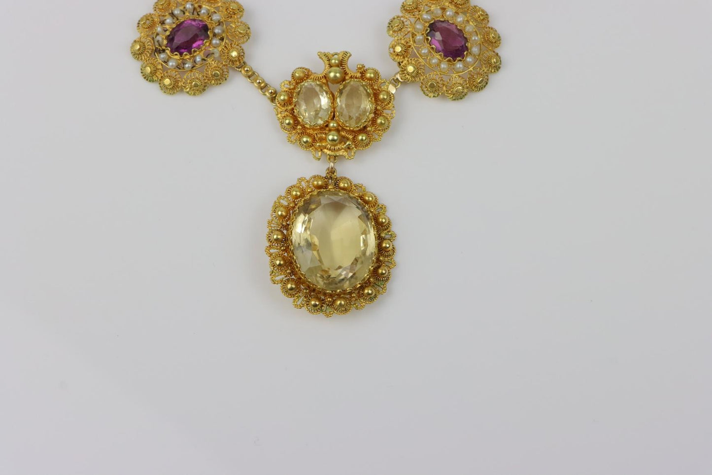 Antique 14K Gold Topaz Amethyst Necklace