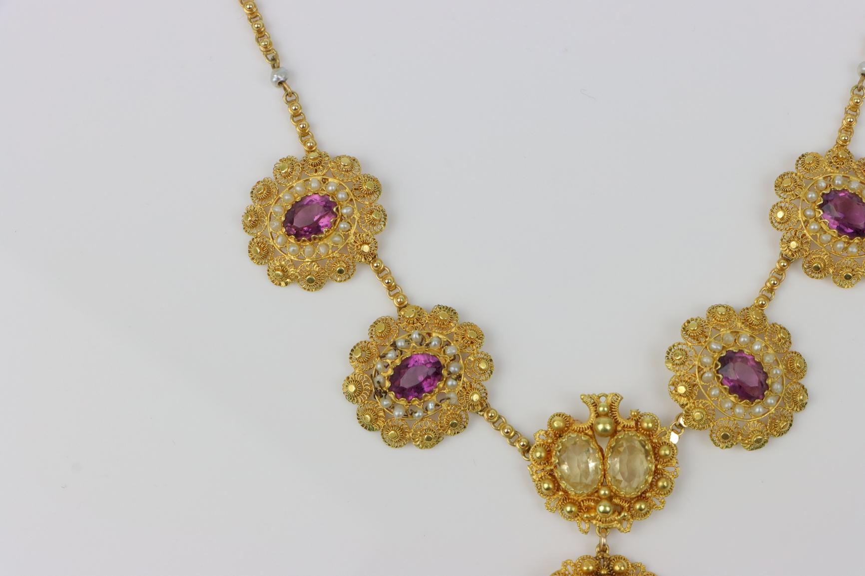 Antique 14K Gold Topaz Amethyst Necklace